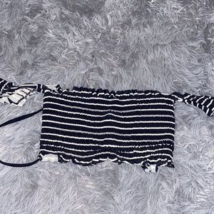 Black and white striped bathing suit top